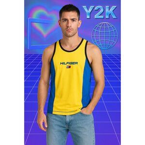 Tommy Hilfiger Yellow Blue Colorblock Tank Top Men’s Size L Vintage Y2K Logo